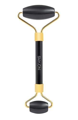 Image of Skin Chi Black Obsidian Roller for Face & Under Eyes - Facial Massager Reduces Puffiness & Enhances Skin Care Absorption - Anti-Aging Facial Device - Natural Self-Care Gift for Women & Men