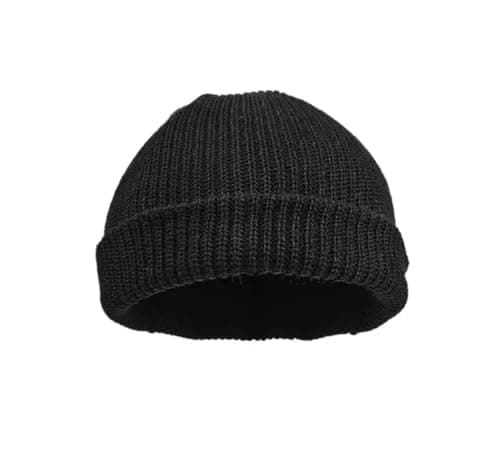 Image of Beanie Hat for Kids - Fisherman Beanie Trawler Beanie Knitted Cuffed Winter Hat Skullcap Gifts for Kids UK (Black)