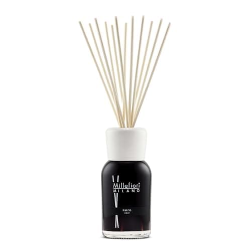 Image of Millefiori Milano Nero Natural 500ml Reed Diffuser, Black, 9.6 x 36 x 9.6 cm