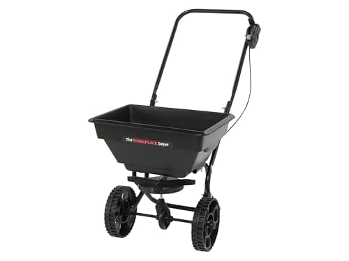 Image of The Workplace Depot 25kg Lawn Spreader – Heavy-Duty Push Broadcast Spreader with Adjustable Flow Rate & Large PVC Hopper – Ideal for Fertiliser, Grass Seed & Grit Salt