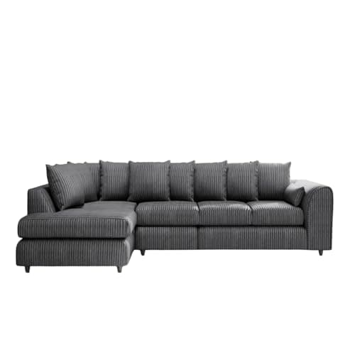 Image of New Gamzo Fabric Corner Sofa Firm | Soft Jumbo Cord 3-4-5 Seater Corner Sofa Left/Right Hand Facing) (Charcoal Grey, XL Left Hand Facing)