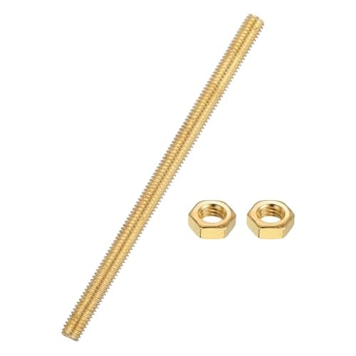 Image of sourcing map Brass Fully Threaded Rod, M6x1mm Pitch Right Hand Threads Studs with Solid Brass Hex Nuts, 100mm/4" Long Threaded Screw Rods Fasteners for Anchors Bolts Hangers Clamps
