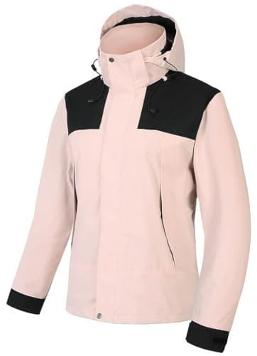 Image of PADOLA Women's Outdoor Jacket Windbreaker Lightweight Color Blocked Patchwork Detachable Hood Waterproof Coat(3XL,Pink)