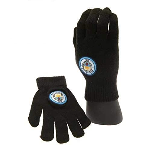 Image of Manchester City FC Football Club Crest Badge Black Knitted Gloves Official