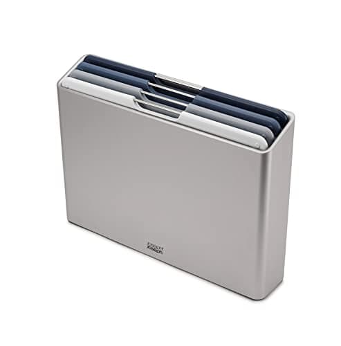 Image of Joseph Joseph Folio Editions 4 piece colour coded Chopping Board Set, slimline case for organised storage, Large - Blue/Grey