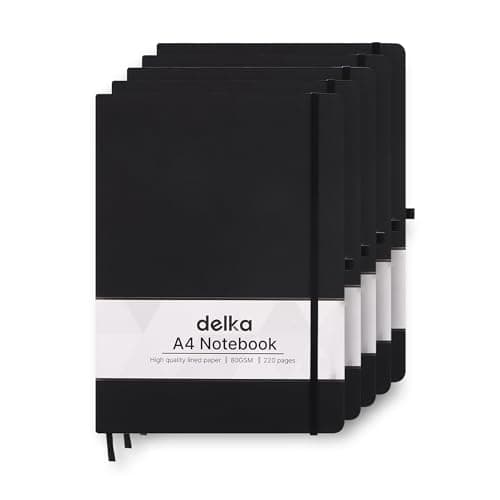Image of delka A4 Notebook, Notebook A4 Note Book Note Pad Journal Notebook A4 Notepad, Notebook for Office School Home Business Writing & Note Taking (BLACK, Pack of 5)