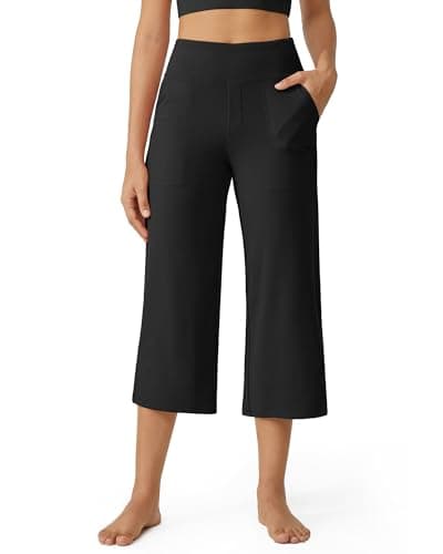 Image of G4Free Womens' Yoga Capri Pants Wide Leg High Waist Summer Cropped Trousers with Pockets Work Casual(Black,M,Regular)