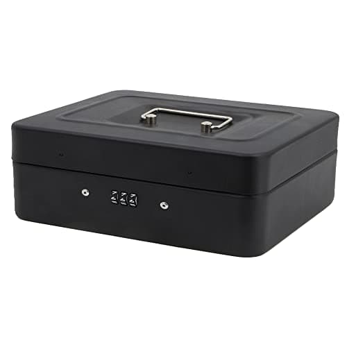 Image of Time to Sparkle 10 inch Small Security Lock Box with Coin Tray Metal Material with Stainless Steel Handle 25 * 20 * 8.5cm Matt Black