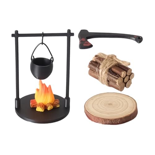 Image of Miniature Campfire Figurines,Doll House Camping Kit Pretend Toy - Mini Campfire Hangable Stove Pot - for Indoor Outdoor Holiday Family Gathering Fairy Garden Kids
