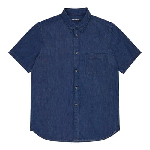 Image of French Connection Denim Short Sleeve Shirt Medium (Navy)