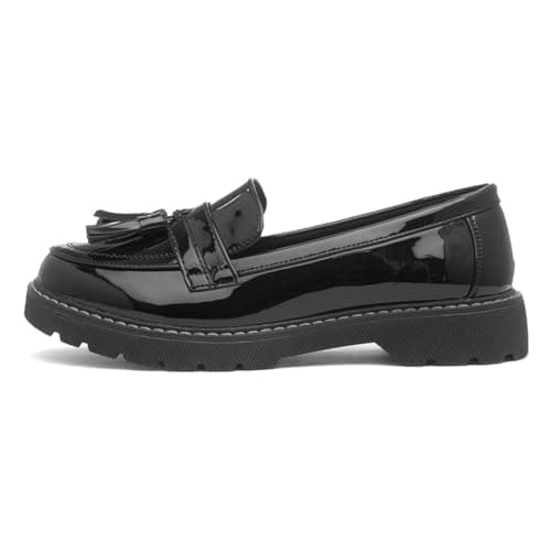 Image of Lilley Womens Black Patent Tassel Loafer Shoe - Size 5 UK - Black