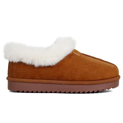 Image of GHARIE CHAMPIONS Women’s Faux Fur Lined Winter Slippers – Warm Cosy Slip On House Shoes with Non-Slip Sole for Indoor Outdoor (CAMEL, Adult, Women, 6, Numeric, UK Footwear Size System, Medium)