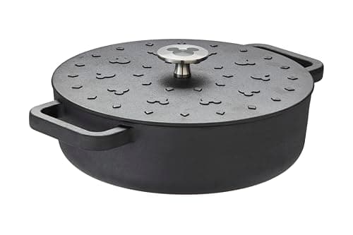 Image of Prestige Disney Monochrome Shallow Cast Iron Casserole with Lid, 24cm - Black, Cast Iron Pot Pre-Seasoned