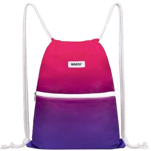 Image of WANDF Drawstring Backpack String Bag Sackpack Cinch Water Resistant Nylon for Gym Shopping Sport Yoga (Rose Red)