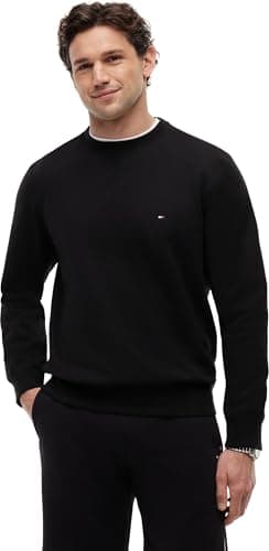 Image of Tommy Hilfiger Men’s Essential Crew Neck Regular Fit Fleece Sweatshirt, Black (Black), XL