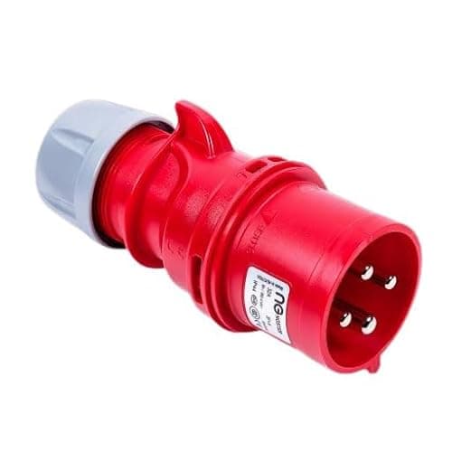Image of Industrial Plug, 32A 415V, 3P+E IP44, Red/Grey, Heavy-Duty Power Connector Niglon