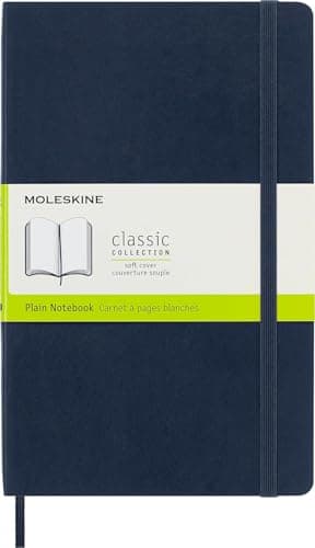 Image of Moleskine Classic Notebook, Notebook With Plain Pages, Soft Cover and Elastic Closure, Sapphire Blue, Large, 13 x 21 cm, 192 Pages