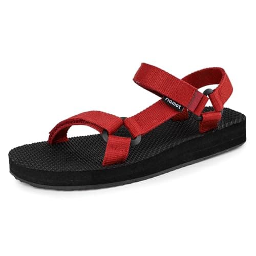 Image of riemot Summer Sandals for Women, Comfort Breathable Beach Casual Walking Sandal, Arch Support Slides with Adjustable Buckle Straps, Anti-slip Outdoor Sports Lightweight Sandals, Red UK5/EU38