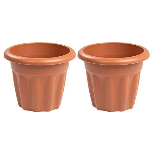 Image of Plant Pots Set of 2 – 25cm Terracotta Effect Plastic Round Planters with Drainage, Lightweight & Weather Resistant for Indoor & Outdoor Use, Garden Flower Pots for Balcony, Patio & Home Décor