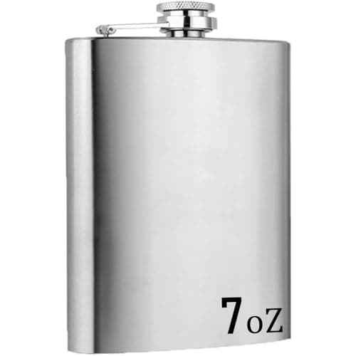 Image of BML 7oZ Stainless Steel Hip Flask Leakproof Portable Pocket Whiskey Flask for Men Women Ideal for Travel Camping Hiking Outdoor Adventures and Gift