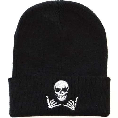 Image of RALSPEC Skeleton Skull Design Black Beanie Hat Mens Warm Winter Wool Knit Headwear Goth Gothic Punk Beany