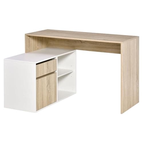 Image of HOMCOM L-Shaped Desk, Corner Computer Desk with Storage Drawer, Adjustable Shelf, Cabinet for Home Office and Study, 120 x 92 x 75cm, Oak and White