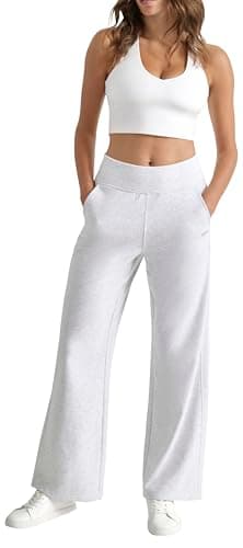 Image of DKNY Women's Mini Stud Logo Wide Leg Pant with Pockets, Optic HTHR, M