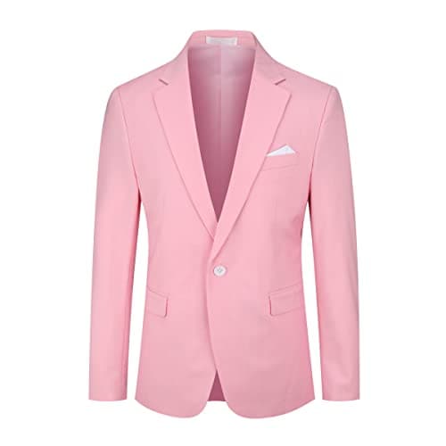 Image of YOUTHUP Mens Slim Fit Blazer 1 Button Formal Suit Jacket Classic Business Wedding Dress Tuxedo Blazers, Pink, XL