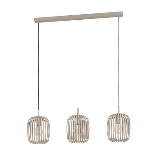 Image of Eglo Pendant Lighting Romazzina, 3 lamp Ceiling Light Fitting, Hanging lamp for Dining and Living Room Made of Metal in Sand Colour, E27 Socket