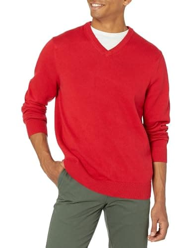 Image of Amazon Essentials Men's V-Neck Sweater (Available in Big & Tall), Red, Large