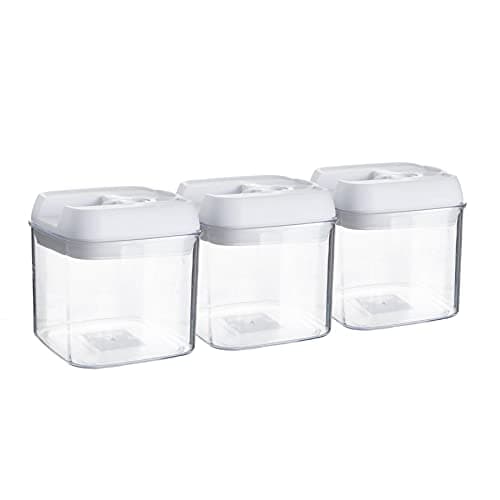 Image of Argon Table Food Storage Containers with Airtight Flip Lock Lids - 500ml - White - 3 Pack - Plastic Kitchen Storage Tupperware Pantry Food Organiser for Cereal, Oats, Sugar, Coffee, Biscuits, Tea