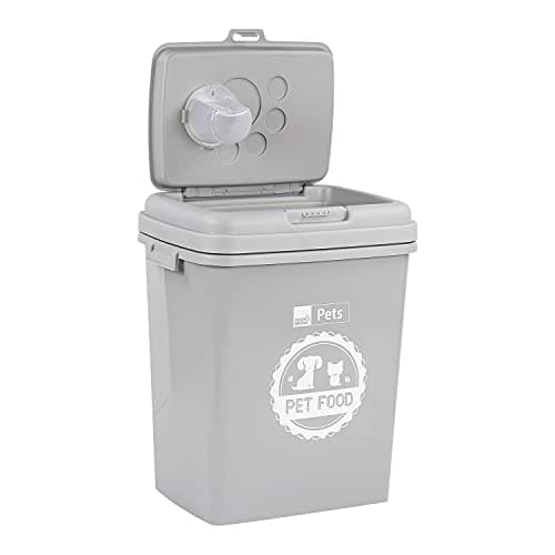 Image of Taylor & Brown 40L/15KG Grey Airtight Pet Food Storage Container Flip Top Locking System With Integrated Scoop Plastic Birds Pet Dog Cat Animal Dry Food Dispenser Bin
