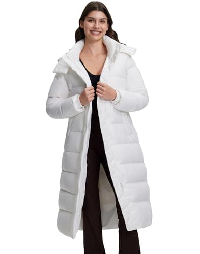 Image of Pioneer Camp Women's Long Warm Down Jacket, Wind and Waterproof Quilted Coat, Women's Winter Jacket with Detachable Hood, Puffer Jacket with Pockets, Down Coat for Cold Winter, White, M