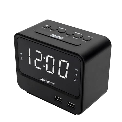 Image of BYRONSTATICS Alarm Clock FM Radio, Bedside Digital Alarm Clock, Main Powered with Battery Backup, Radios Station Presets, USB Charging Port, Snooze, Sleep Timer, Big LED Screen Dimming Display, Black