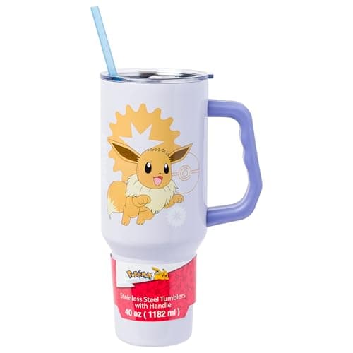 Image of Silver Buffalo Pokémon Eevee Icon Type 40oz Stainless Steel Tumbler with Handle