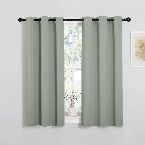 Image of PONY DANCE Sage Green Blackout Curtains for Kids Bedroom Kitchen Eyelet Short Thermal Insulated Curtains & Drapes for Small Windows Soundsproof Privacy Window Treatment, W 34" x L 45", 2 Panels