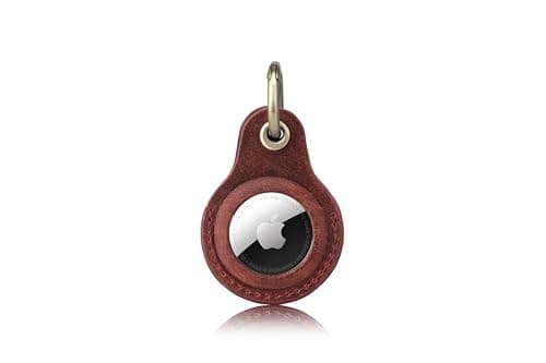 Image of Habac Studio Leather Keyring Holder – Compatible with Apple AirTag – Genuine Leather & Brass – GPS Tracker Case for Keys, Luggage, Dog Collar (Red)