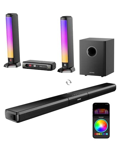 Image of ULTIMEA 5.1ch Sound Bar w/Dolby Atmos, Surround Sound System Soundbar for Smart TV with Subwoofer, Detachable PC Soundbar with RGB Light, App Control, 320W Peak Power, HDMI eARC/OPT/AUX/BT, Apollo S80