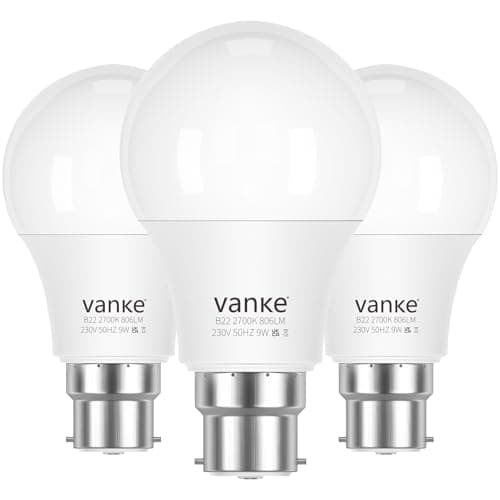 Image of Vanke Bayonet Light Bulb 60w Equivalent, B22 LED Bulbs Warm White 2700K, Non-Dimmable 9w Energy Saver Lightbulb, 806 Lumen, 3-Pack
