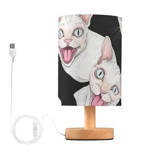 Image of WDdZzyy Aesthetic Devon Rex Cats Black Desk Lamp Night Stand Light Cylinder Bar