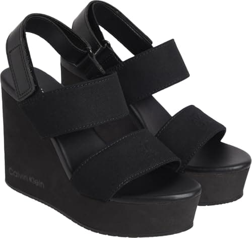 Image of Calvin Klein CK JEANS Women WEDGE SANDAL WEBBING IN YW0YW01790 Wedge Sandals, Black, 6.5 UK
