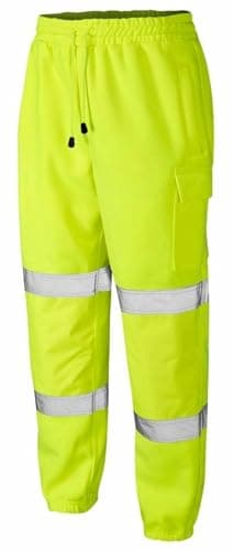 Image of Hi Vis Jogging Bottoms High Visibility Combat Cargo Thick Brush Fleece Trousers Reflective Tape Safety Work Wear Elasticated Waist Joggers Sweat Jog Tracksuit (XL,Yellow)