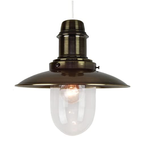 Image of Loxton Lighting - Metal Plated Easy Fit Fishermans Lantern Ceiling Pendant Shade (Antique Brass) - Ideal as Kitchen, Dining Room Lights