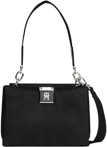 Image of Tommy Hilfiger Women's TH HER MED SATCHEL NYLON SV AW0AW18200 Satchel, Black (Black), One Size
