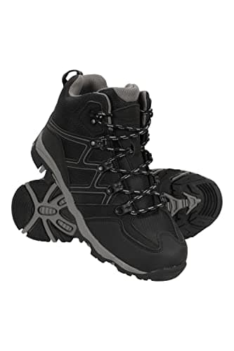 Image of Mountain Warehouse Oscar Kids Walking Boots – Suede Footwear with Sturdy Grip, Padded Ankles & Strong Outsole – For Spring Summer Travelling, Hiking, Camping Jet Black Junior Shoe Size 3