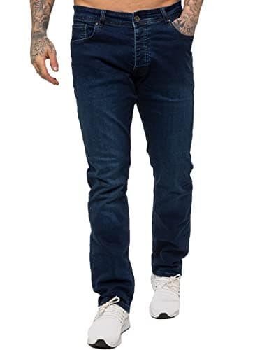 Image of 989Zé ENZO Mens Stretch Straight Leg Regular Fit Classic Denim Jeans All Waist Sizes EZ359 MID Blue 34W / 34L