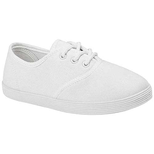 Image of MyShoeStore Canvas School PE Gym Sports Pumps, White Lace Up, Infants Size 10 UK