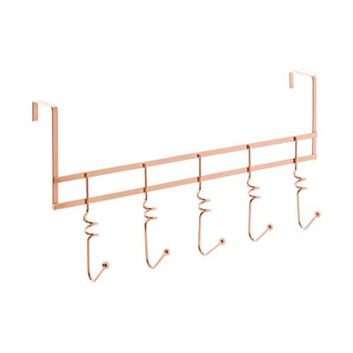 Image of Premier Housewares Functional Copper Finish Over Door 5 Hook Swirl Hanger | Stylish Over Door Coat Hanger For Washroom | Sturdy Design Hanging Rack For Livingroom | U-Shaped Racks