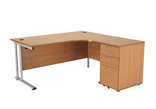 Image of Office Hippo Heavy Duty Right Corner Radial Office Desk With 3 Drawer High Storage, Home or PC Desk, 5 Yr Wty, MFC -Beech Silver Frame, 160cm x 160.4cm