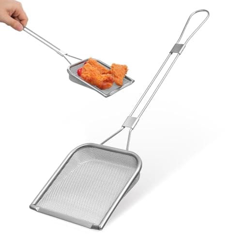 Image of Ciieeo Stainless Steel Filter Skimmer Spoon, Square Fine Wire Mesh Strainer Ladle with Long Handle for Kitchen Frying Chips Party Barbecue Skimming Oil Foam
